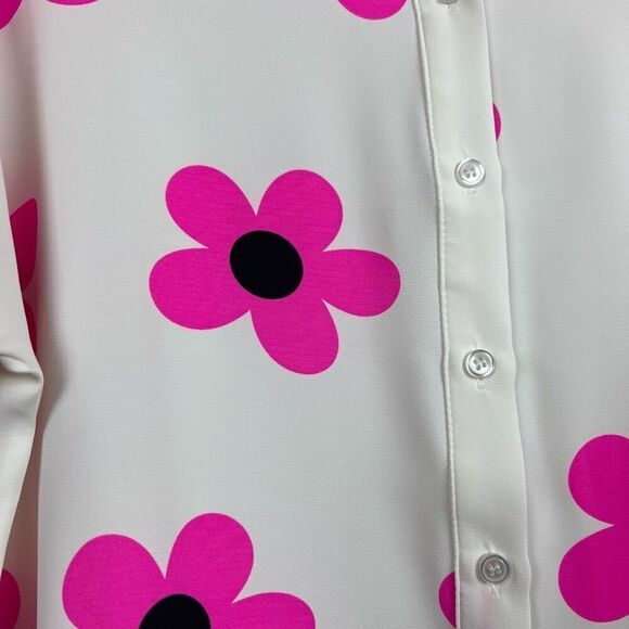NWT Jodifl Blouse Top Daisy Floral Button Down Pink White Size M - Picture 8 of 9